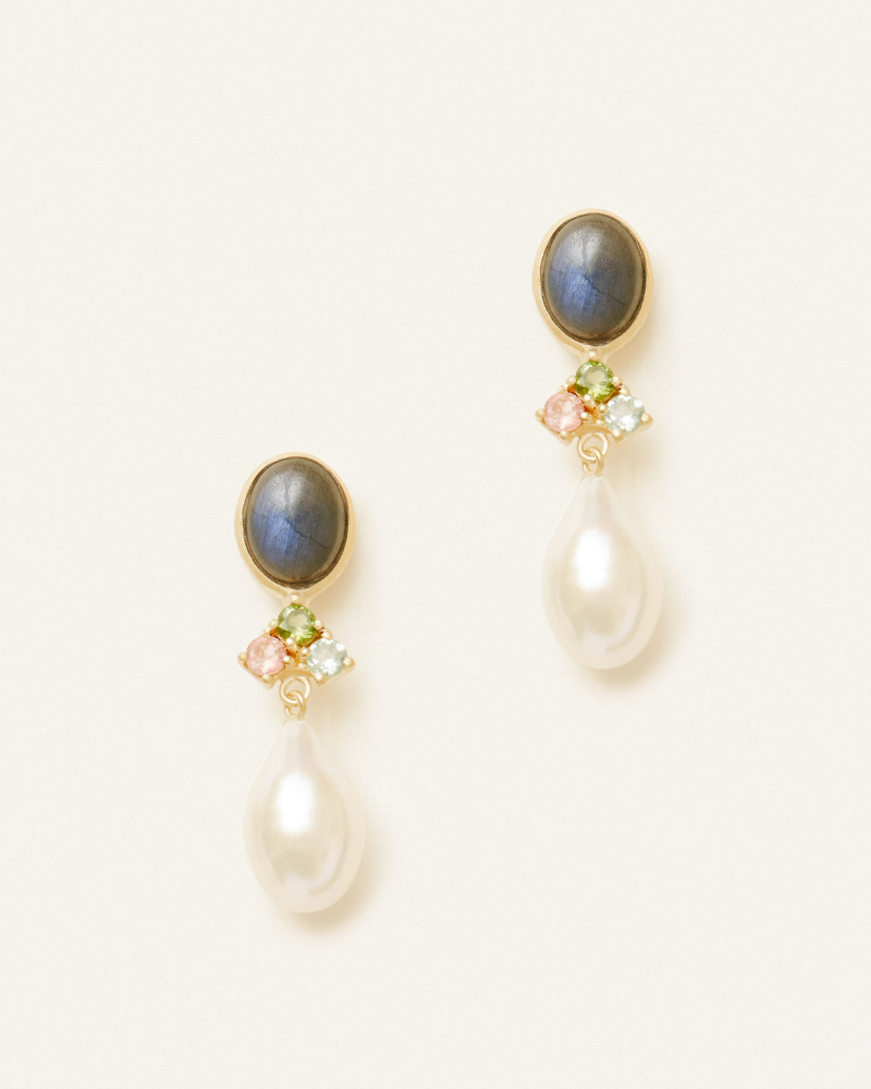 Florence earrings with labradorite, tourmaline and pearl