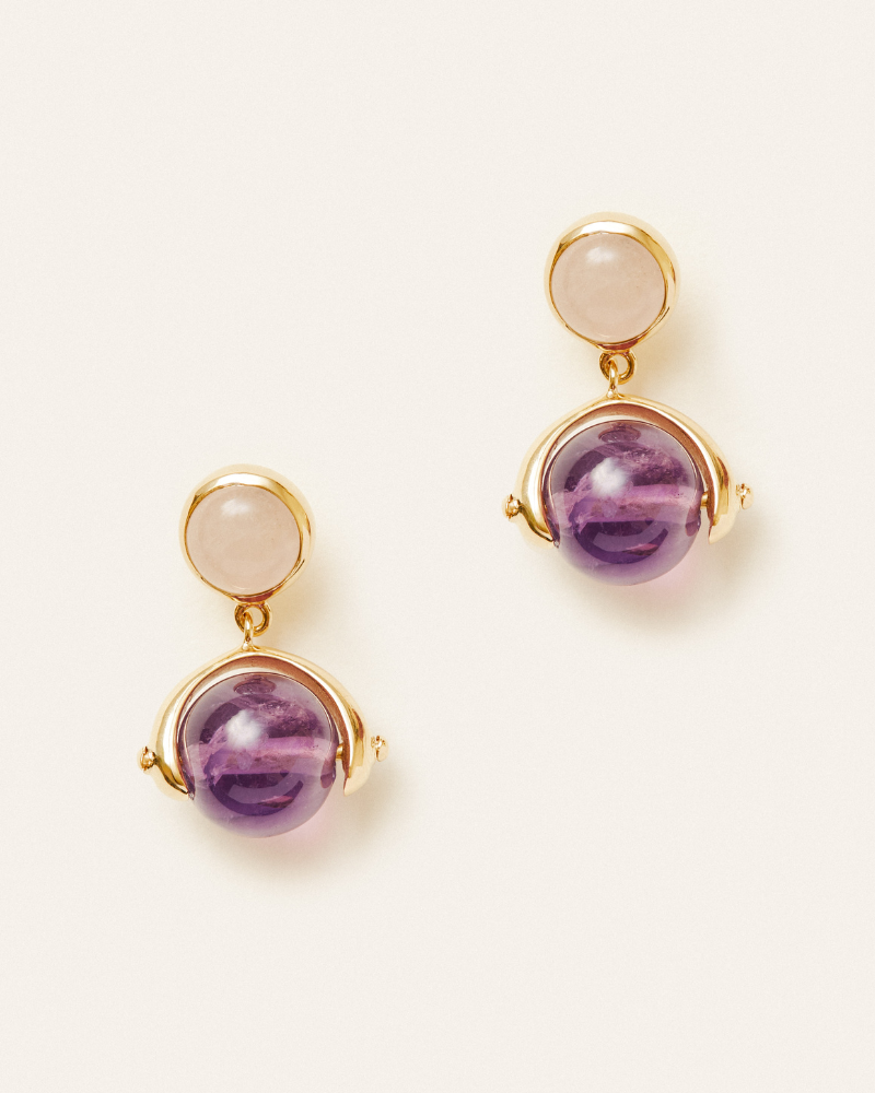 Noemi earrings in rose quartz and amethyst - pre-order