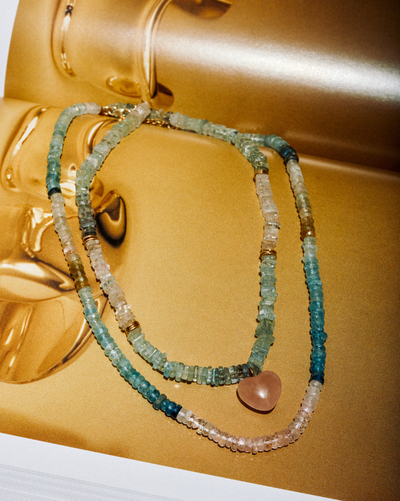 Winnie necklace with aquamarine, moonstone and rose quartz