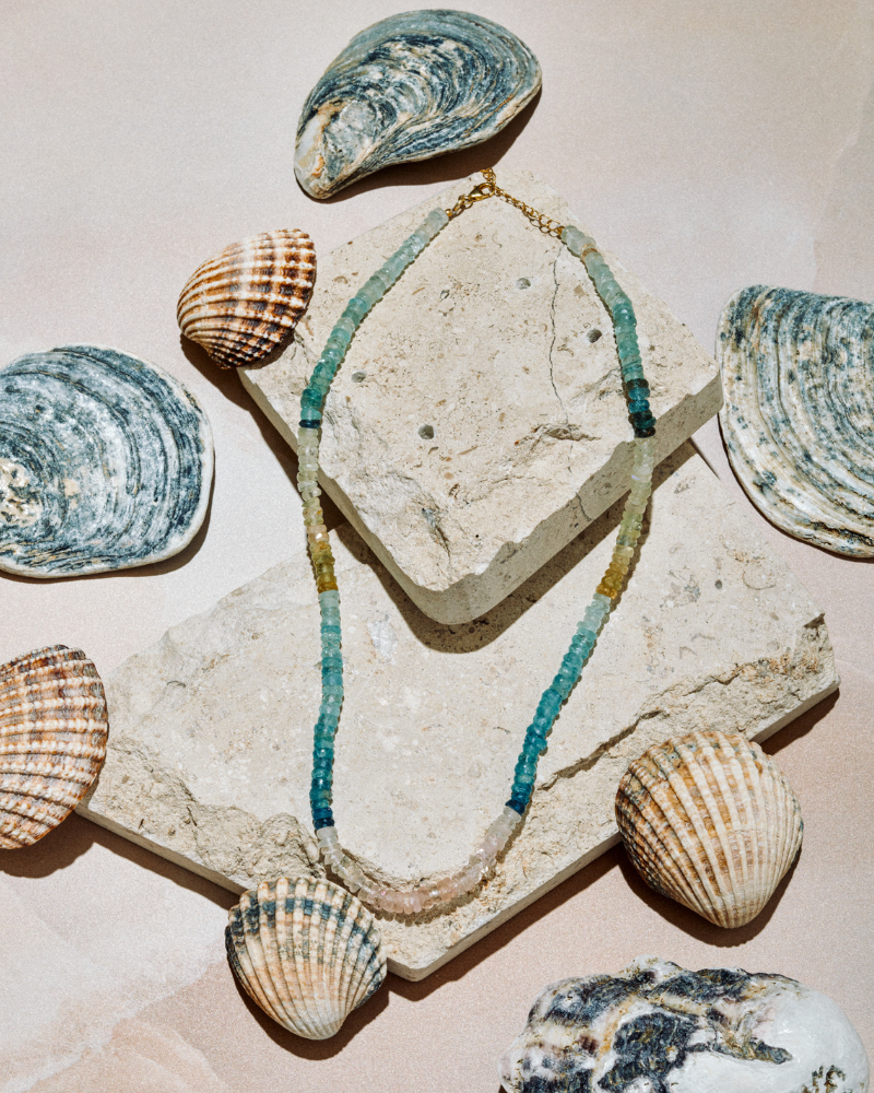 Iris necklace with aquamarine and morganite