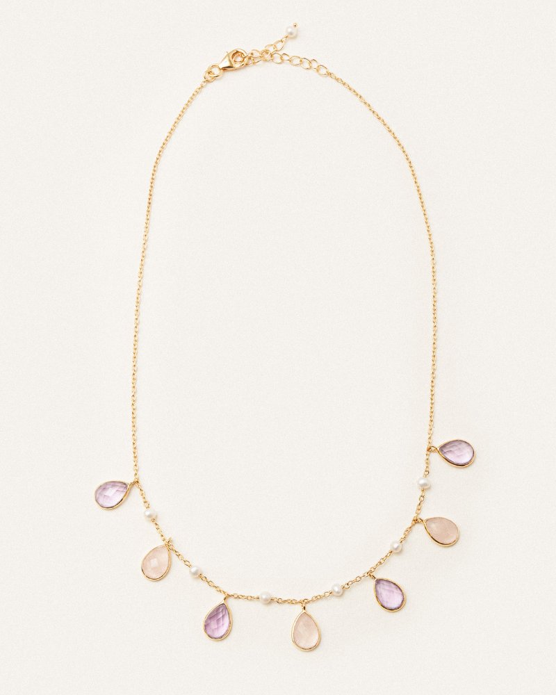 Masha necklace with amethyst, rose quartz and pearl