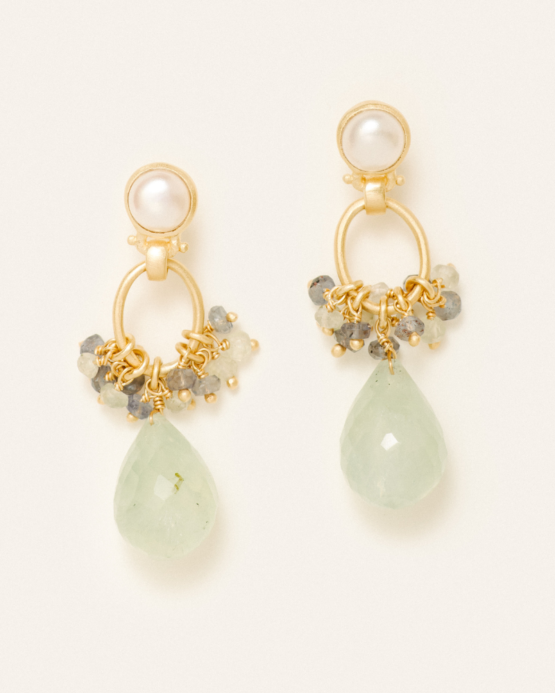 Camila earrings prehnite iolite pearl
