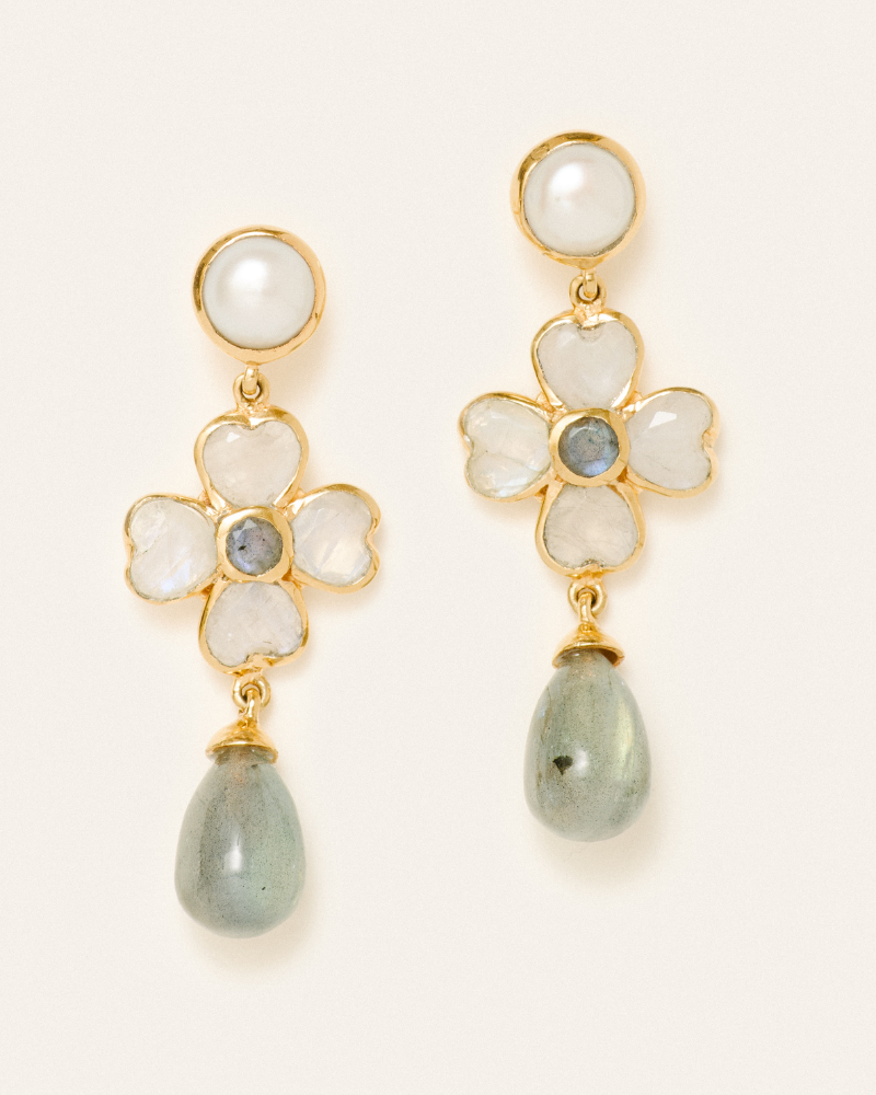 Ines earrings with pearl, labradorite and moonstone