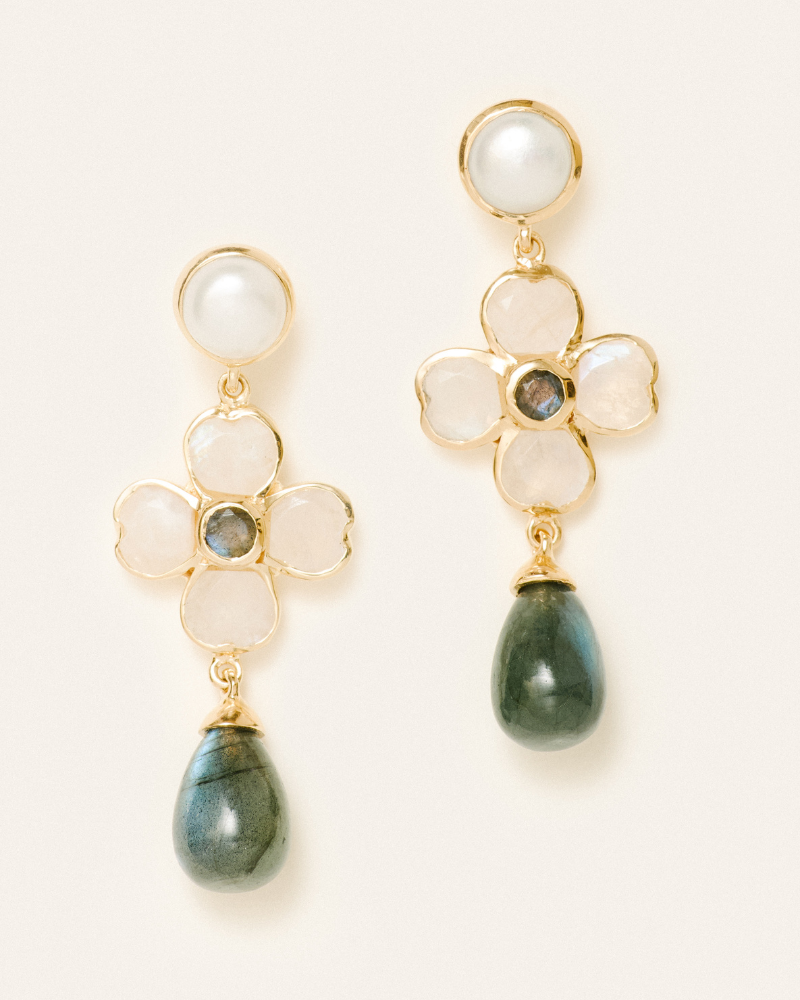 Ines earrings with pearl, labradorite and moonstone