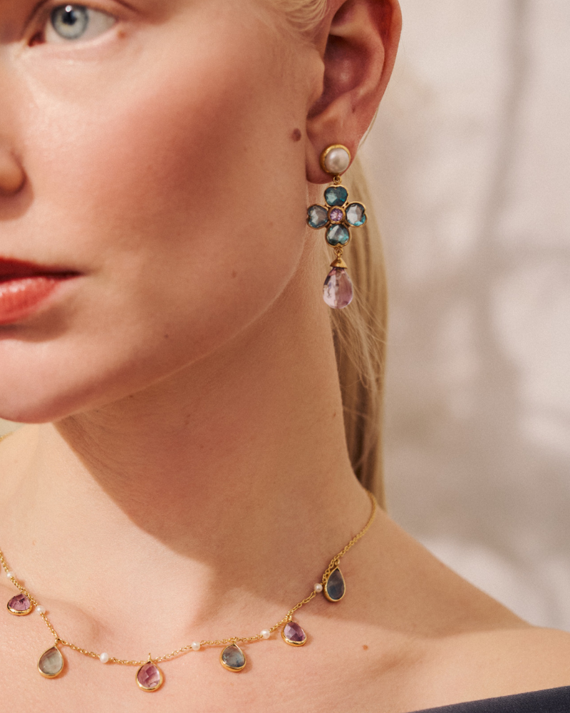 Ines earrings with pearl, apatite and pink amethyst - pre-order