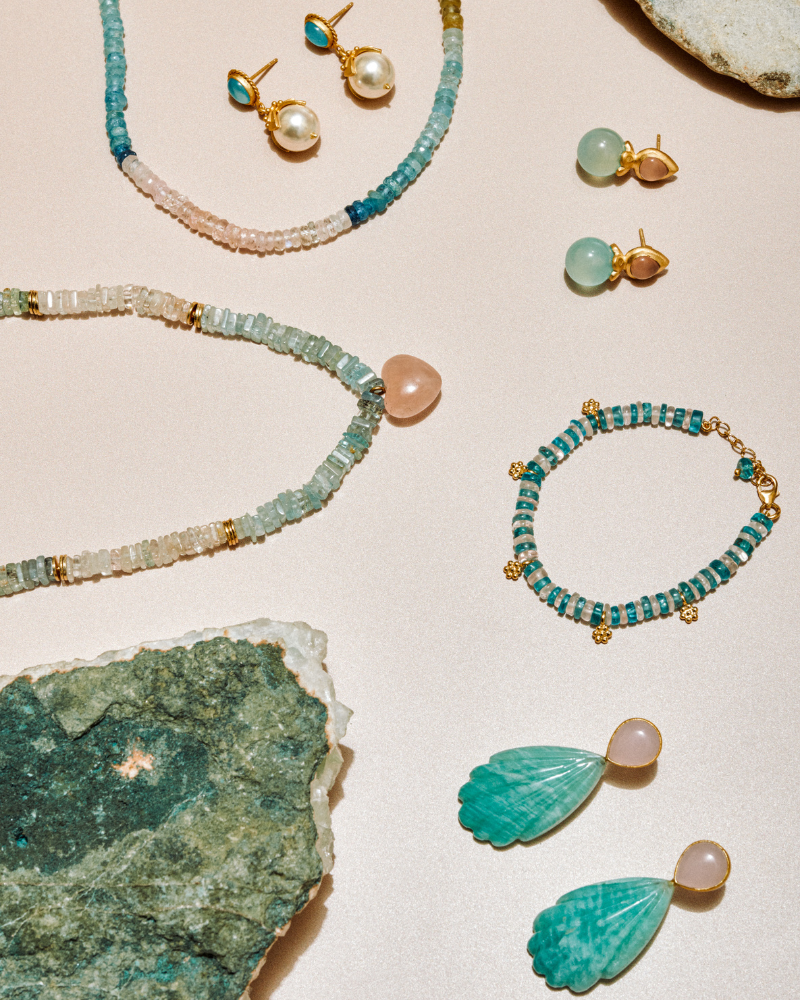 Penelope statement earrings in aventurine and chalcedony - pre-order
