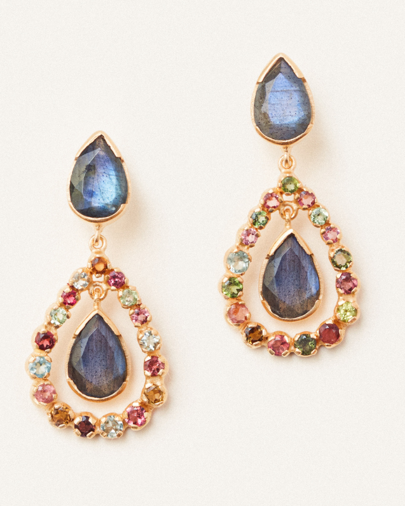 Starlet statement earrings with labradorite and tourmaline