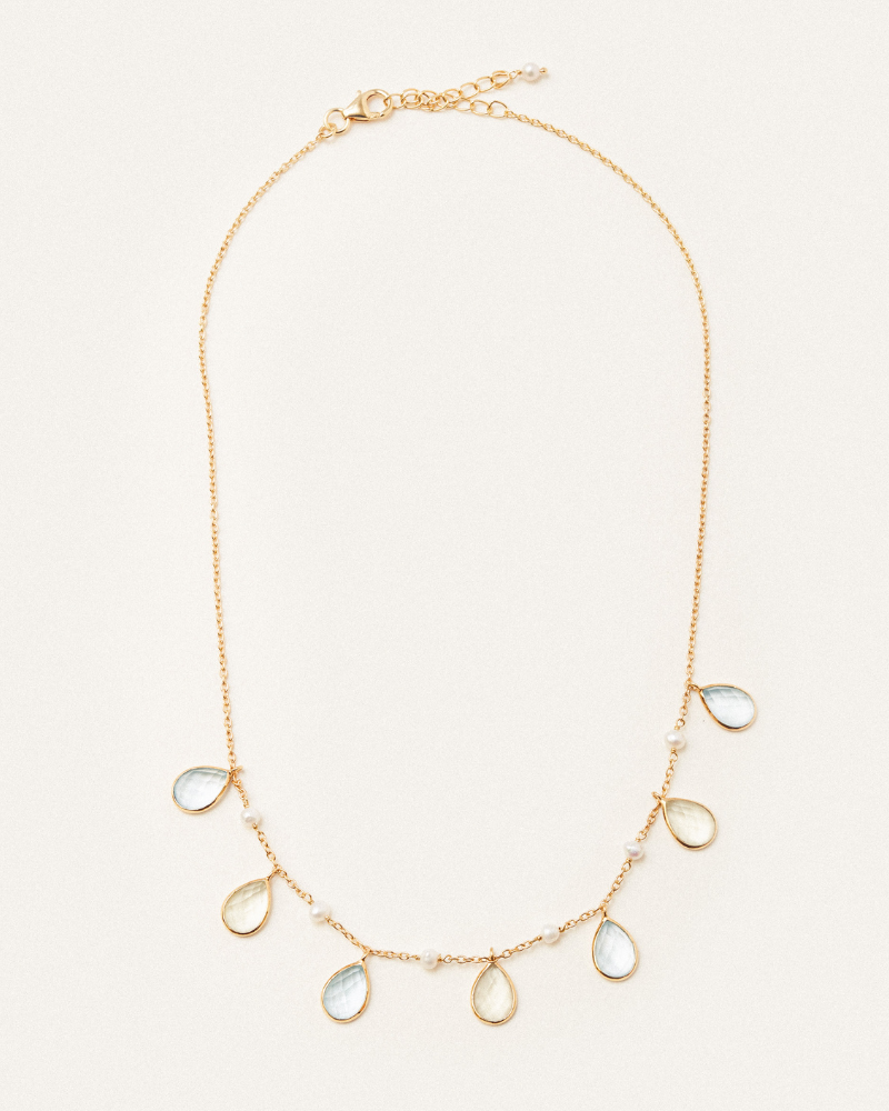 Masha necklace with blue topaz, lemon quartz and pearl