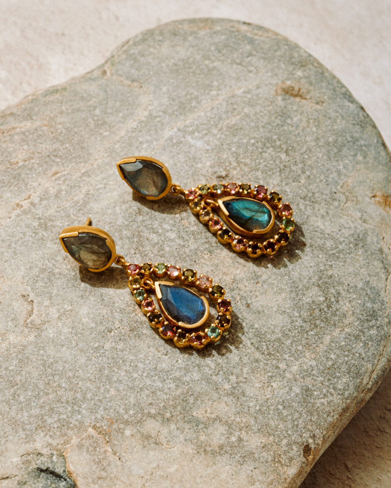 Starlet statement earrings with labradorite and tourmaline