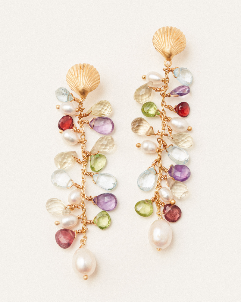 Colette earrings in garnet, peridot, amethyst, lemon quartz, blue topaz and pearl