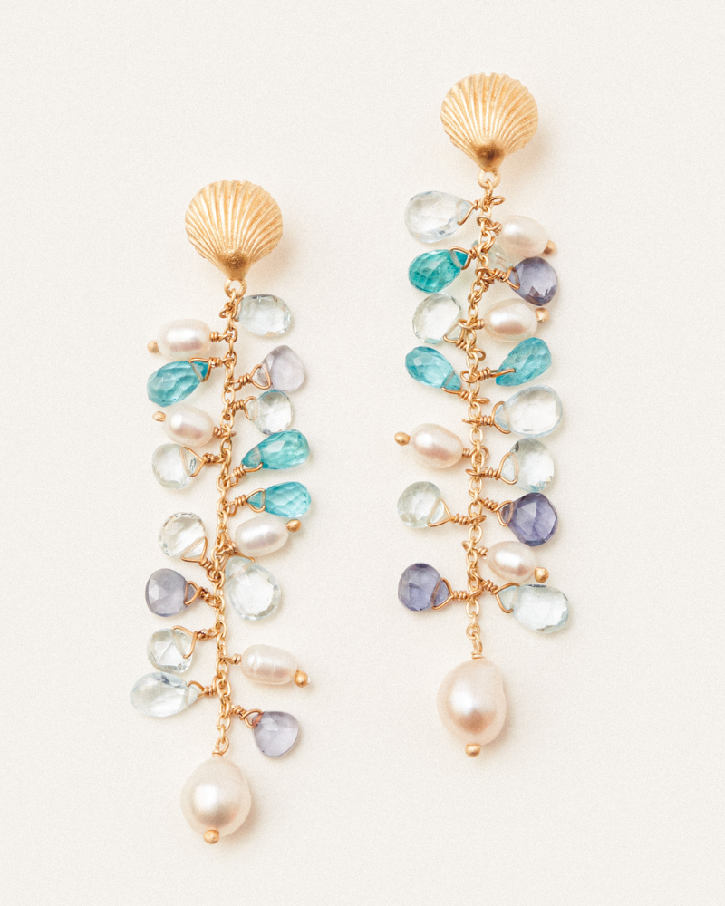Colette earrings in apatite, iolite, blue topaz and pearl