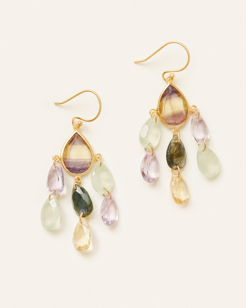 Alice earrings - fluorite, prehnite, labradorite, amethyst & citrine