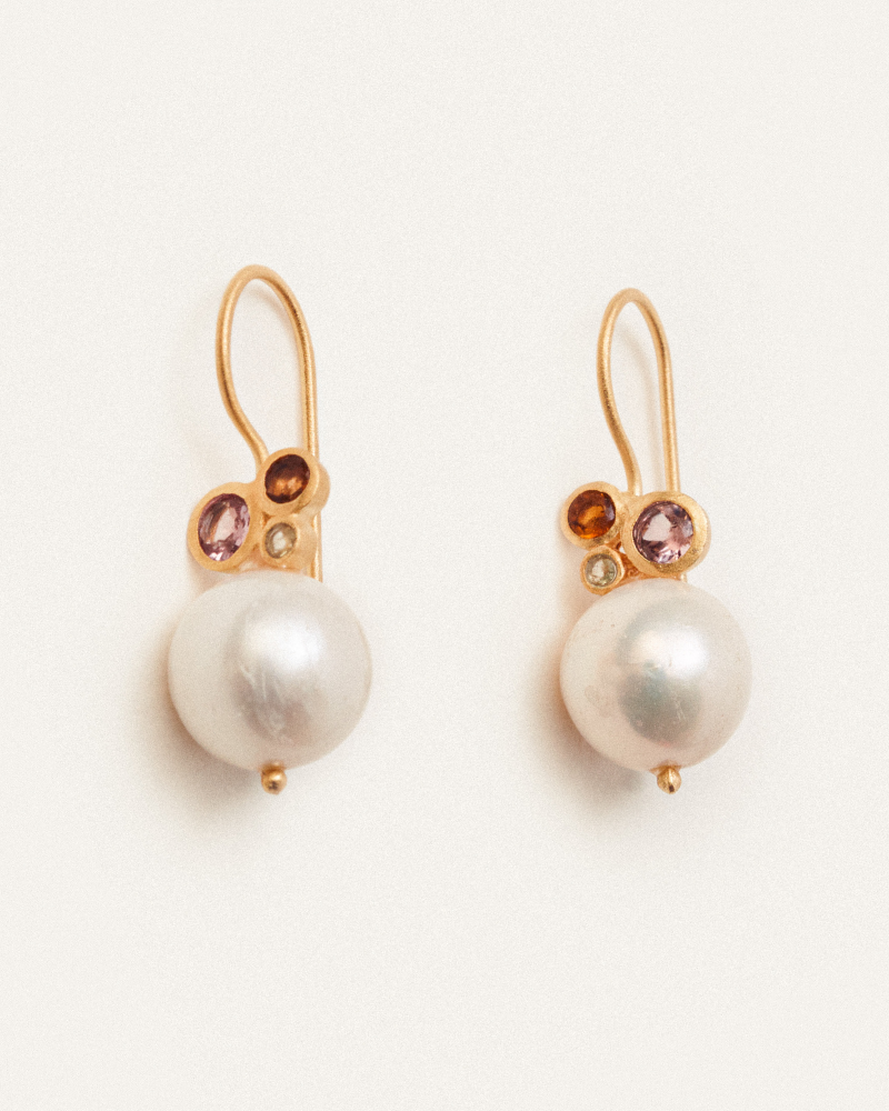 Bubble earrings with tourmaline and pearl