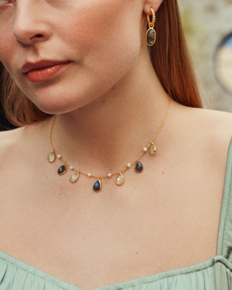 Masha necklace with labradorite, prehnite and pearl