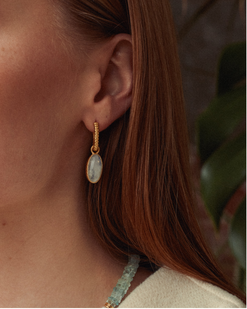 Joni hoops with labradorite and moonstone