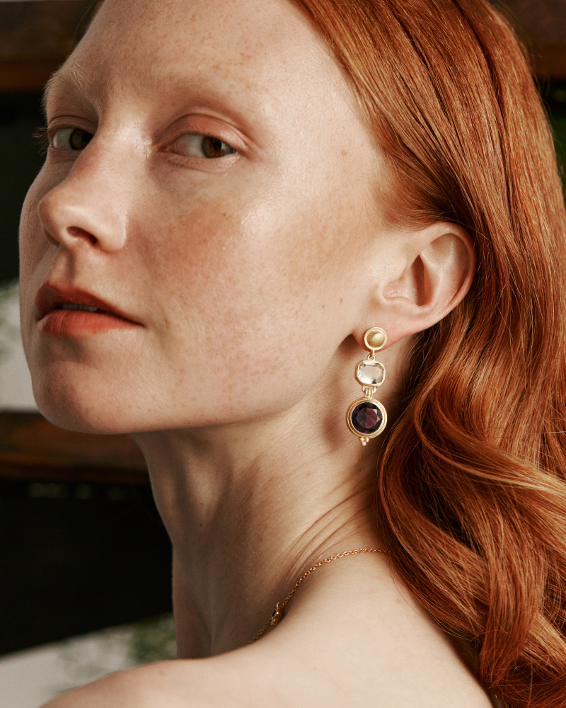 Carrington earrings in green and purple amethyst