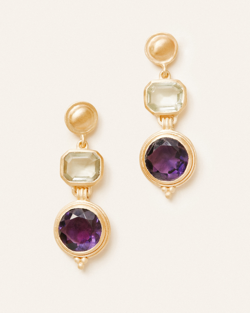 Carrington earrings in green and purple amethyst