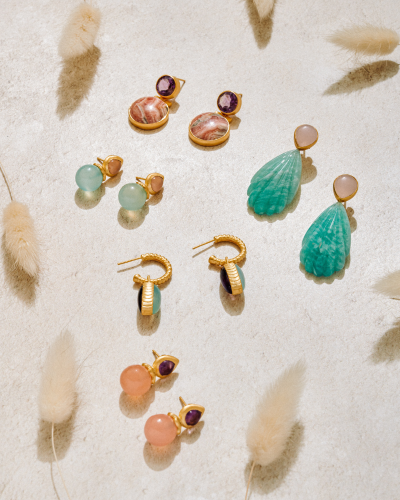 August studs with amethyst and chalcedony
