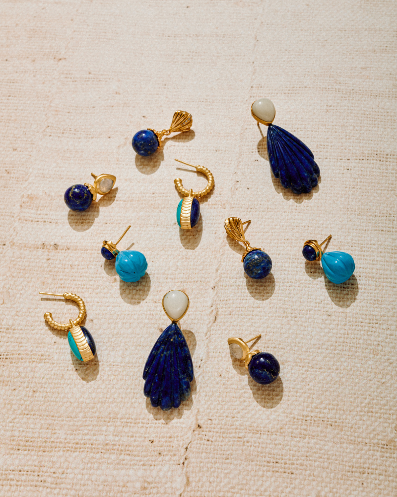 Penelope statement earrings in lapis and moonstone