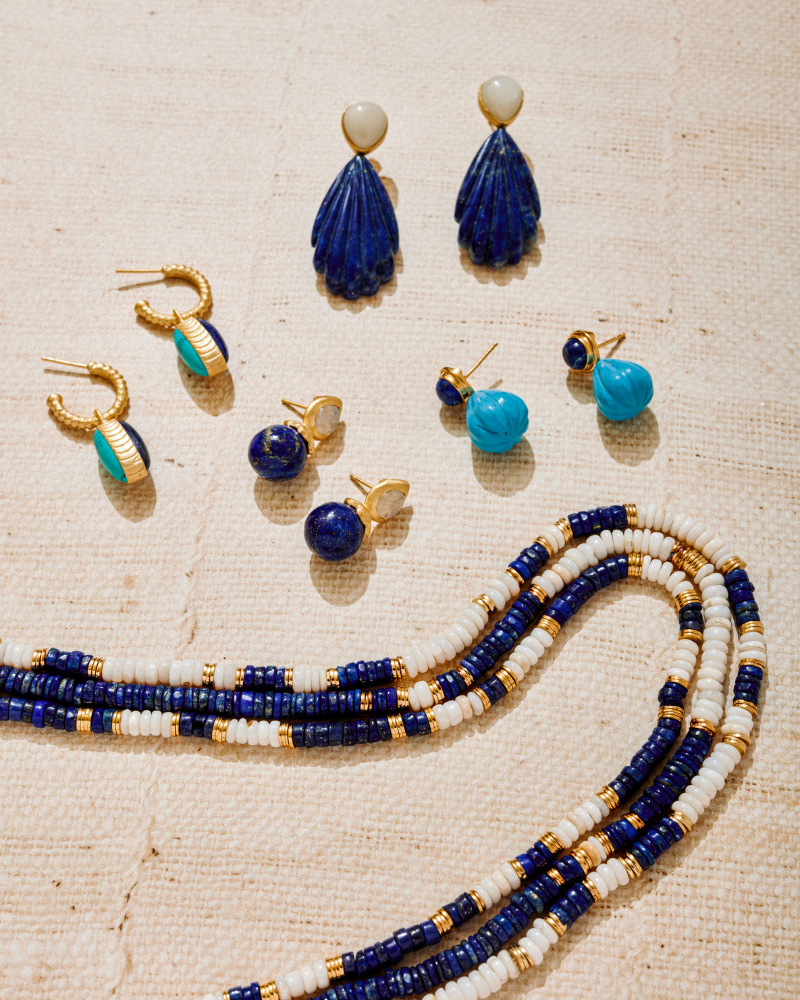 Penelope statement earrings in lapis and moonstone
