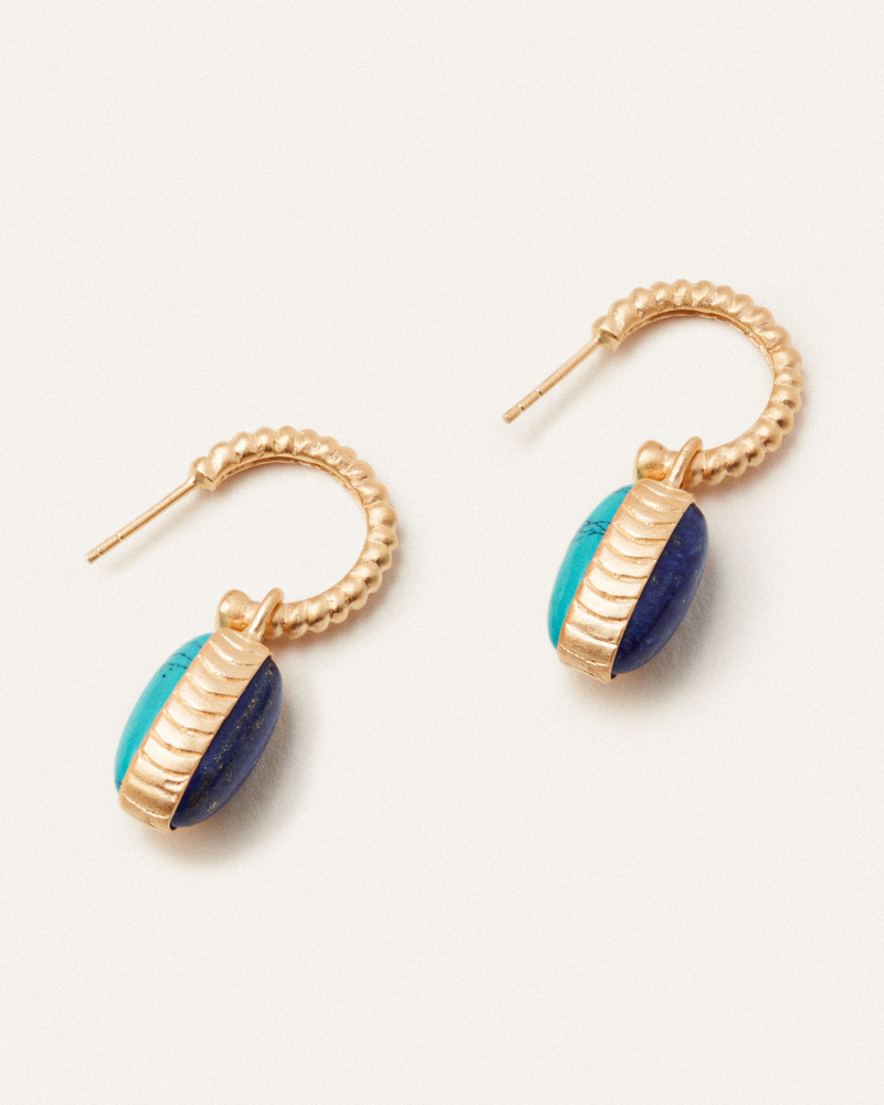 Joni hoops with turquoise and lapis