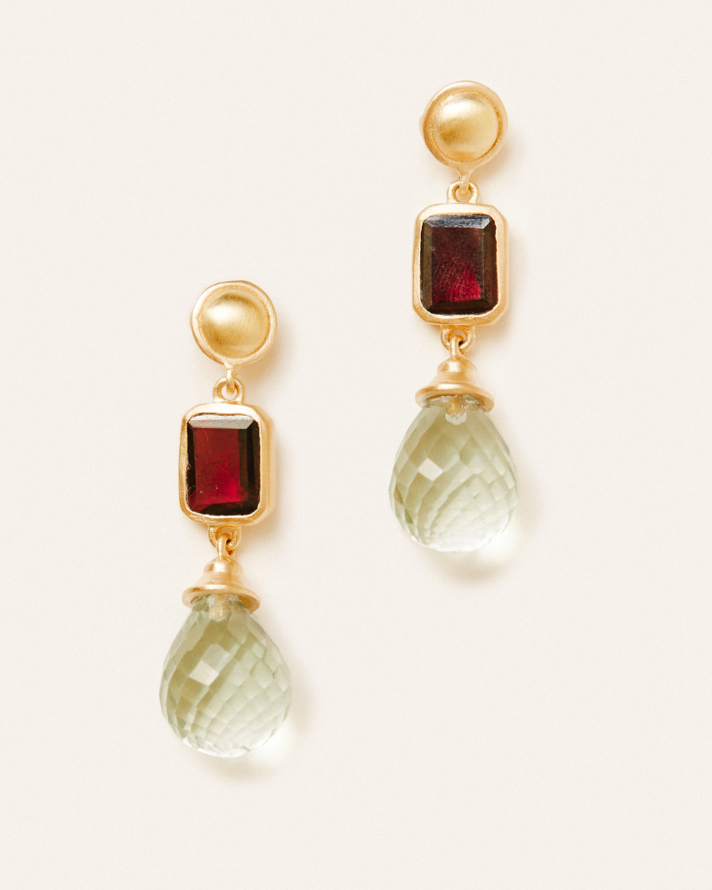 Charleston earrings in garnet and green amethyst