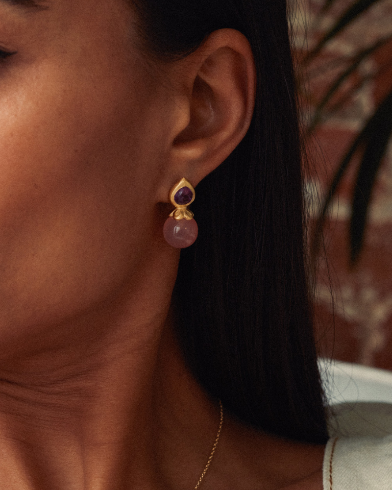 August studs with amethyst and chalcedony