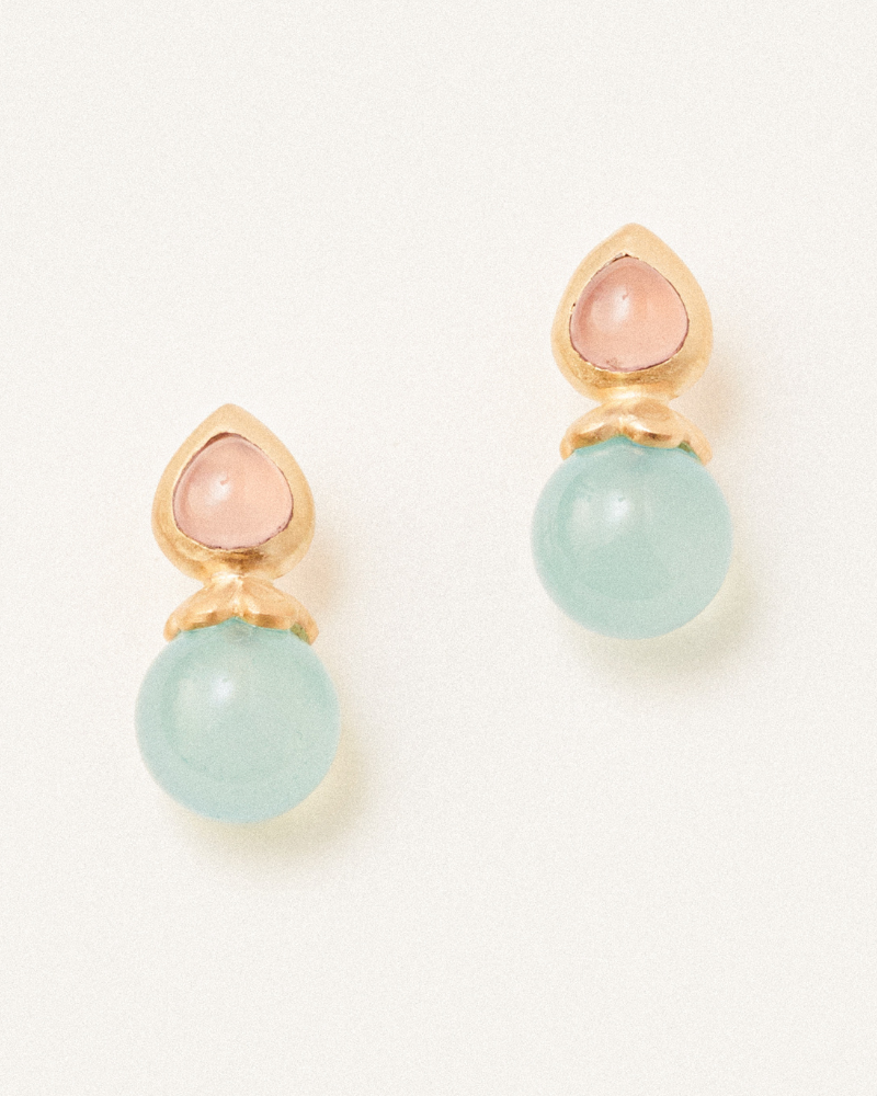 August studs with pink and aqua chalcedony - pre-order