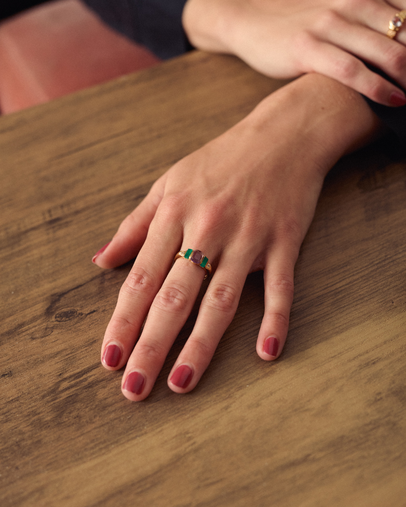 Rae ring with pink amethyst and onyx - gold vermeil