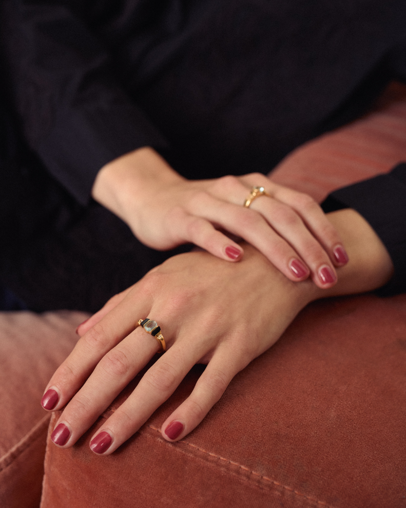 Rae ring with apatite and onyx - gold vermeil