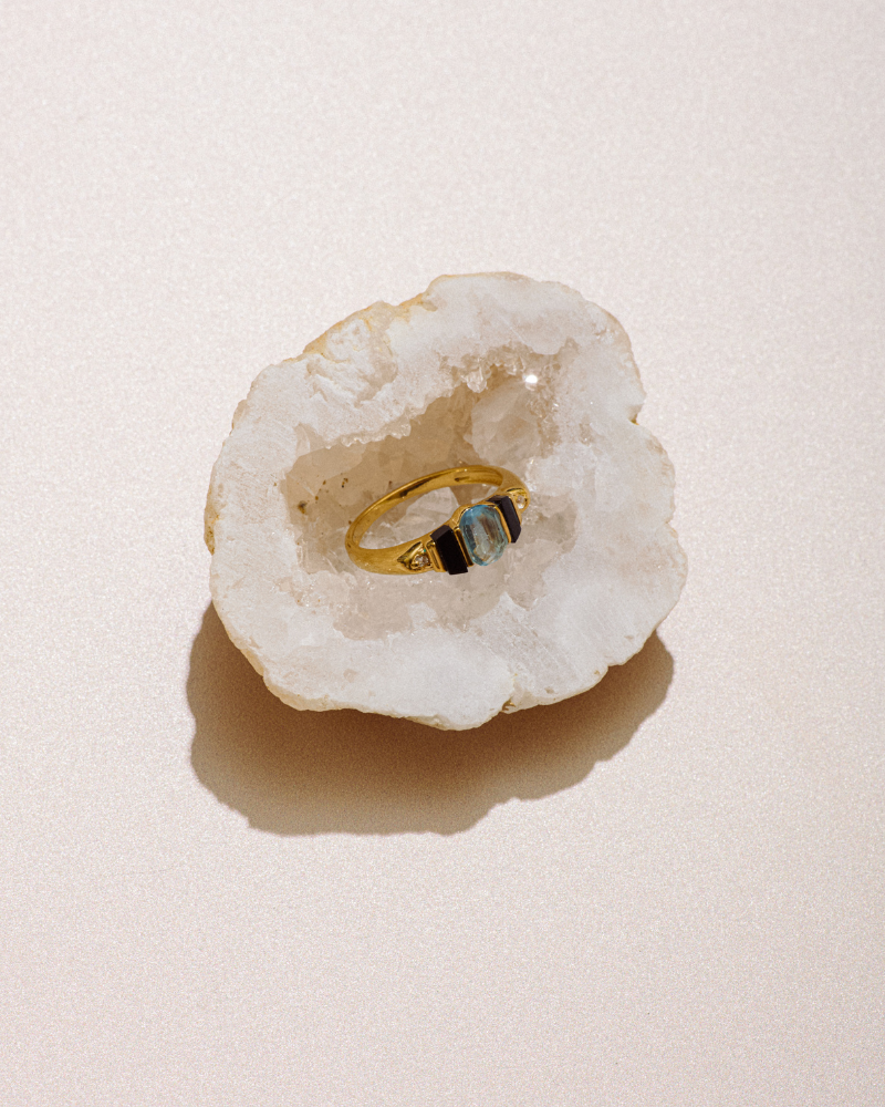 Rae ring with apatite and onyx - gold vermeil