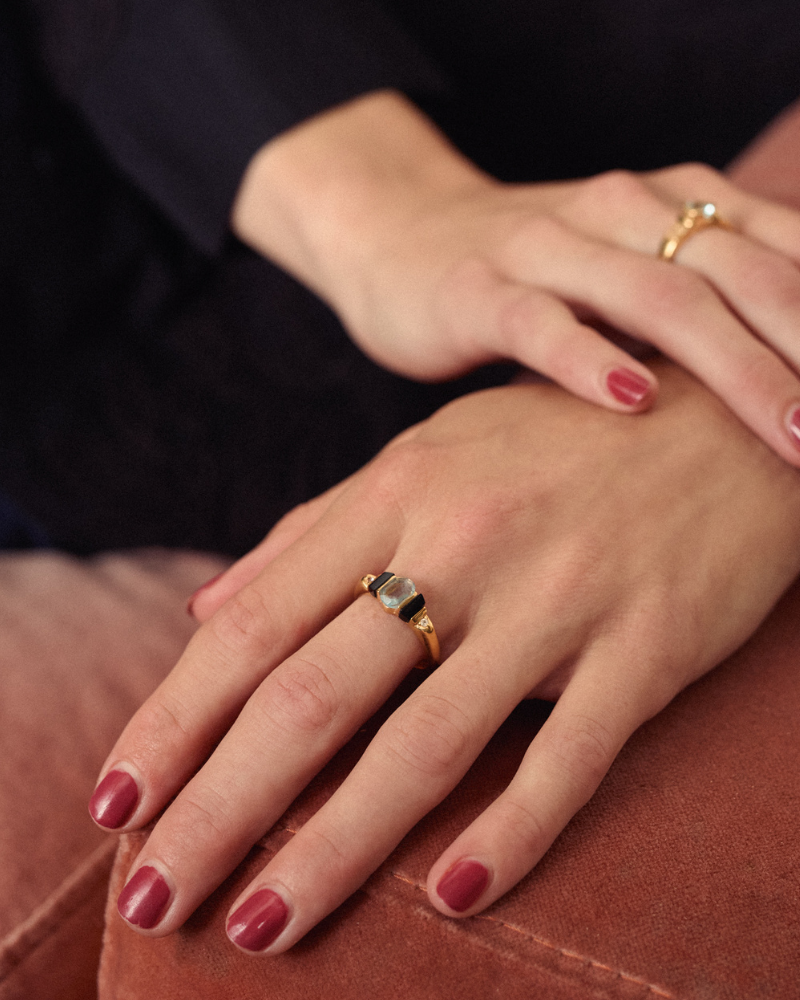 Rae ring with apatite and onyx - gold vermeil