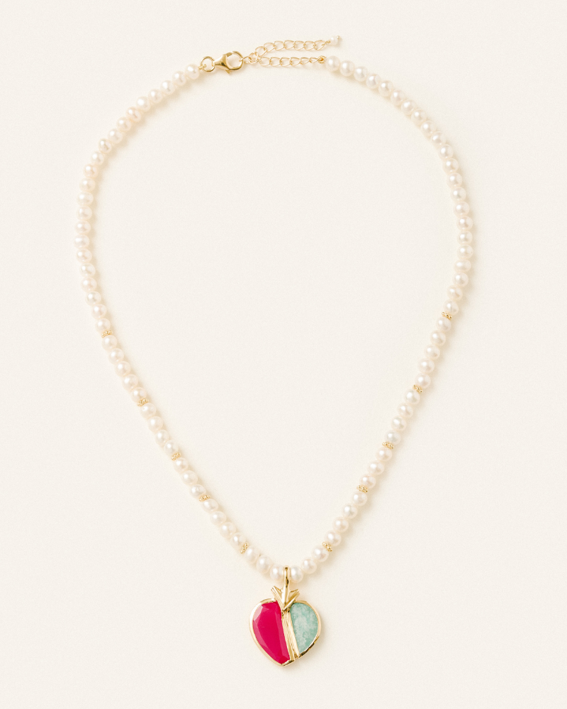 Lola necklace with amazonite, fuchsia chalcedony and pearl