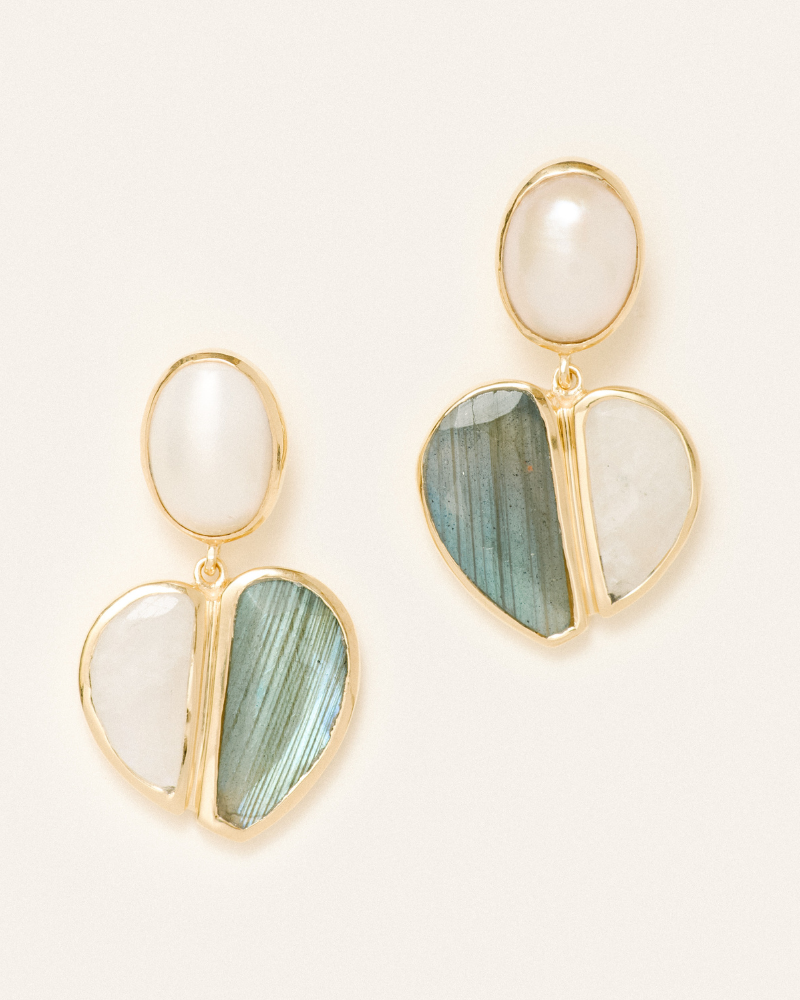 Lola earrings with pearl, labradorite and moonstone