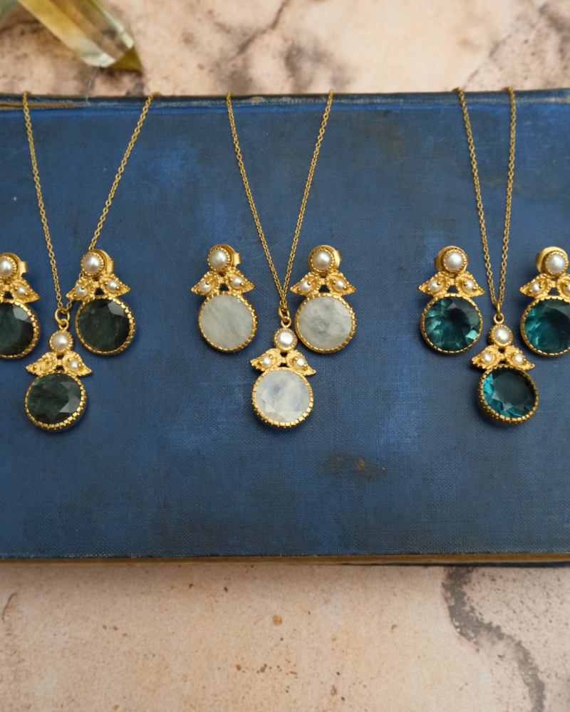 Somerset earrings in apatite and pearl - pre-order
