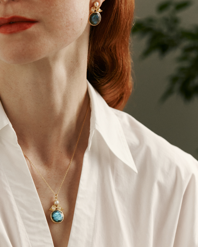 Somerset pendant in labradorite and pearl - pre-order