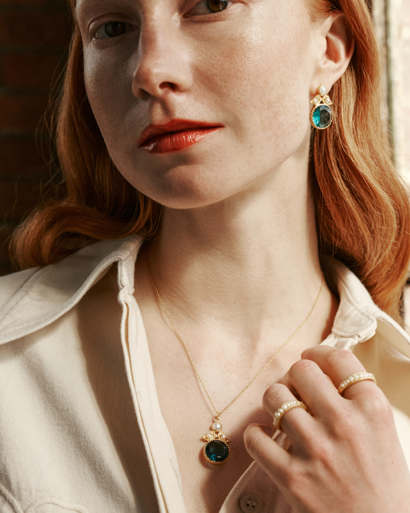 Somerset earrings in apatite and pearl - pre-order