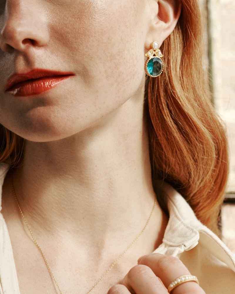 Somerset earrings in apatite and pearl - pre-order