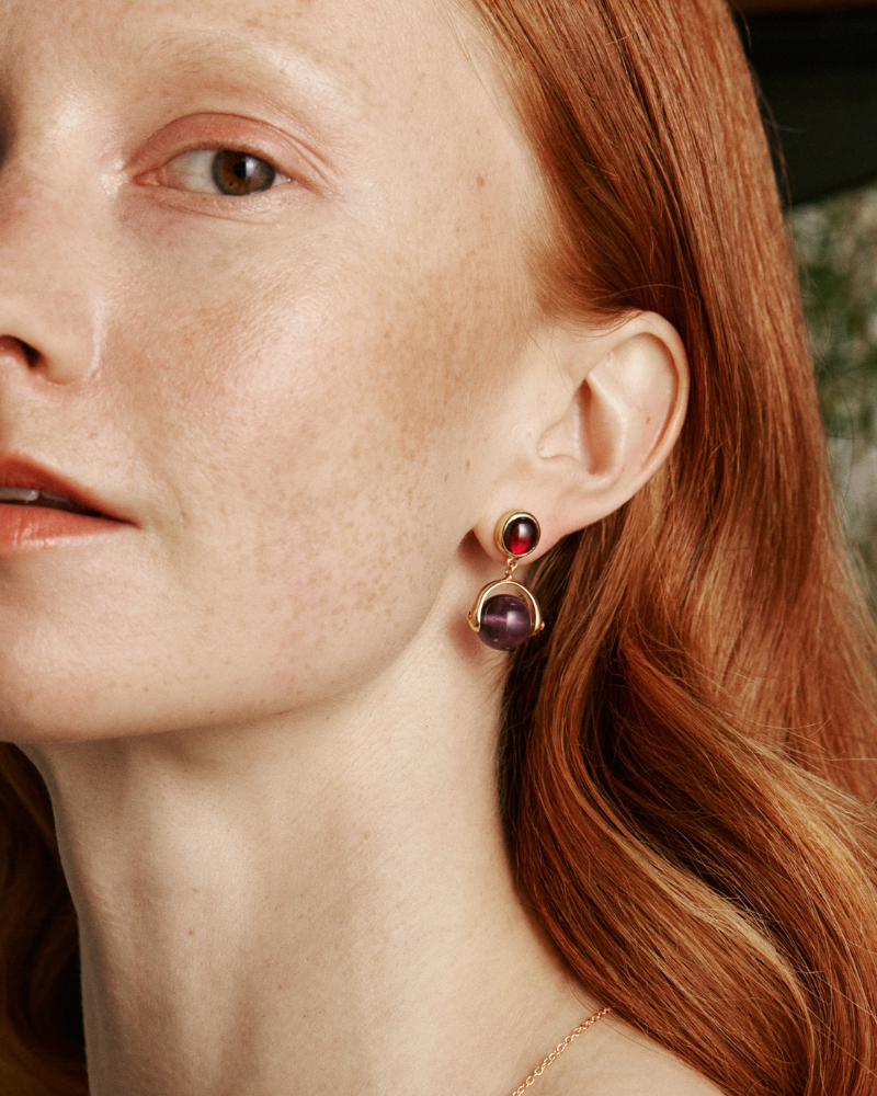 Noemi earrings in rose quartz and amethyst - pre-order
