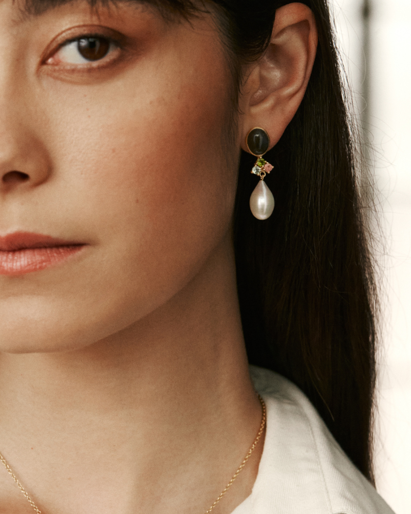 Florence earrings with labradorite, tourmaline and pearl