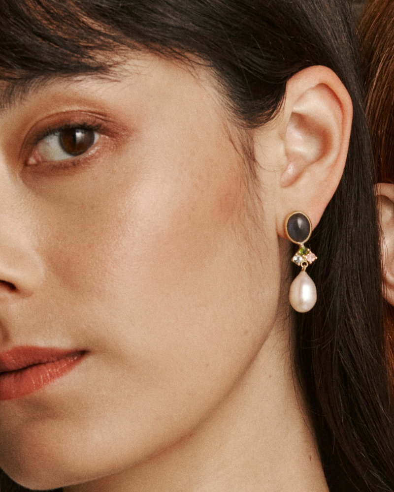 Florence earrings with labradorite, tourmaline and pearl