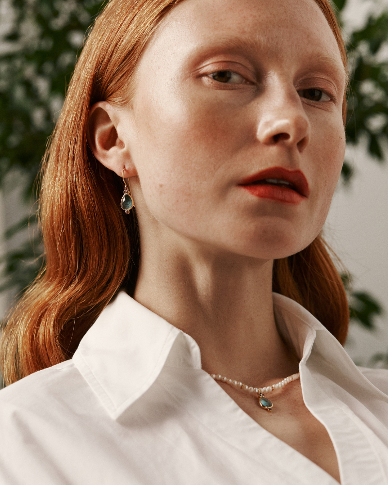 Vita earrings in apatite and amethyst - pre-order