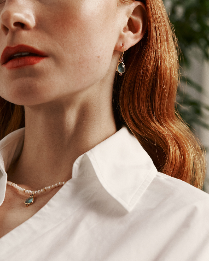 Vita earrings in apatite and amethyst - pre-order