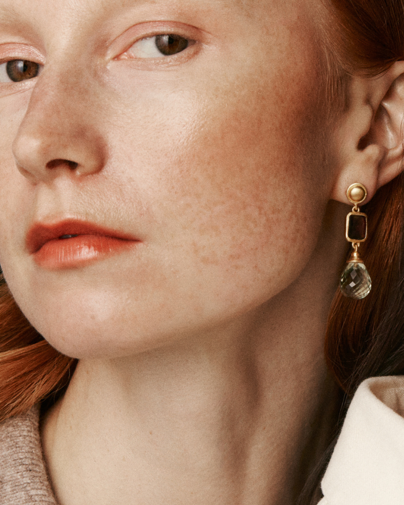 Charleston earrings in garnet and green amethyst