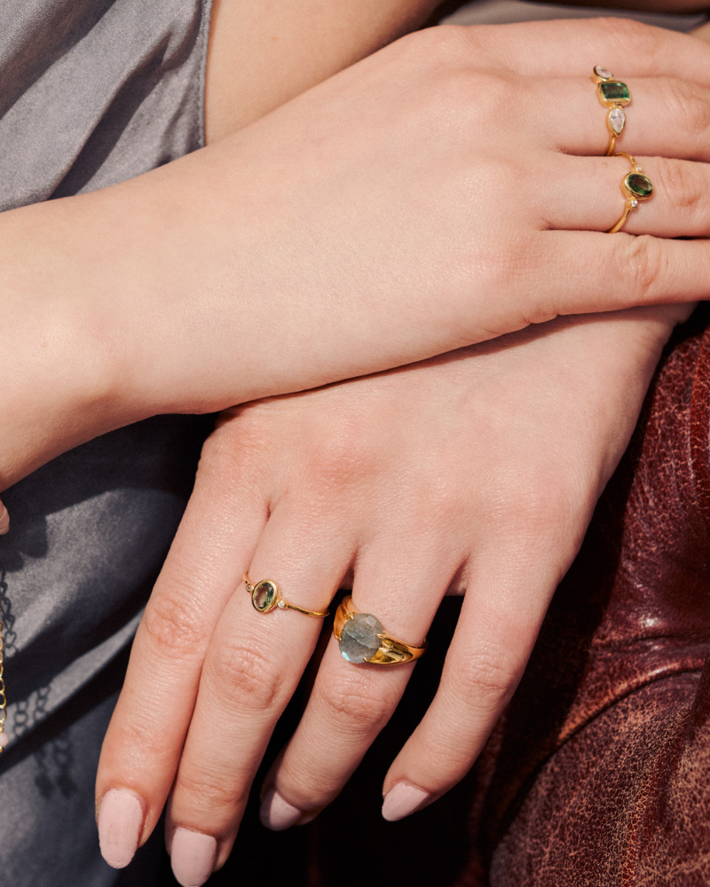 Ottoline ring in green tourmaline and white topaz - gold vermeil