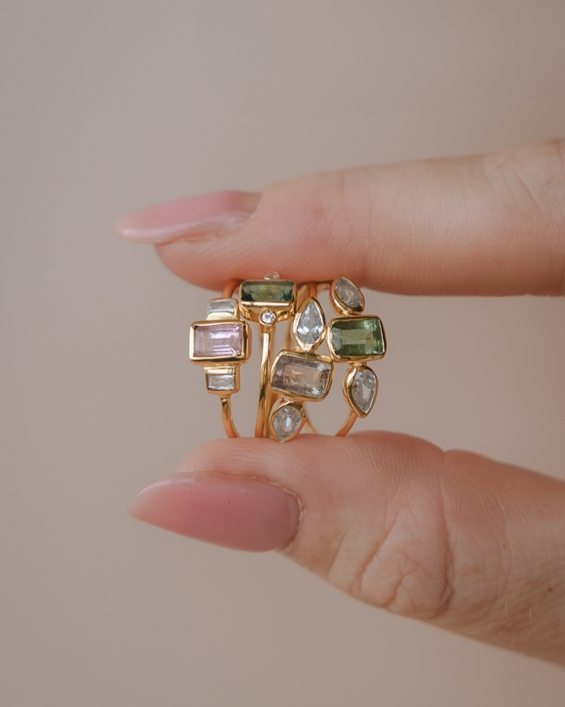 Leonora ring in green tourmaline - gold vermeil