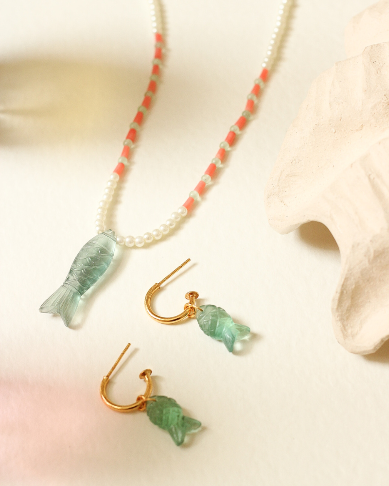 La Pesca earrings with carved amazonite