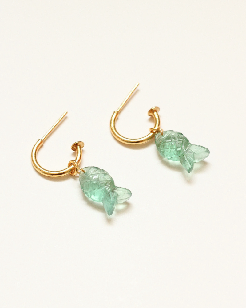 La Pesca earrings with carved fluorite