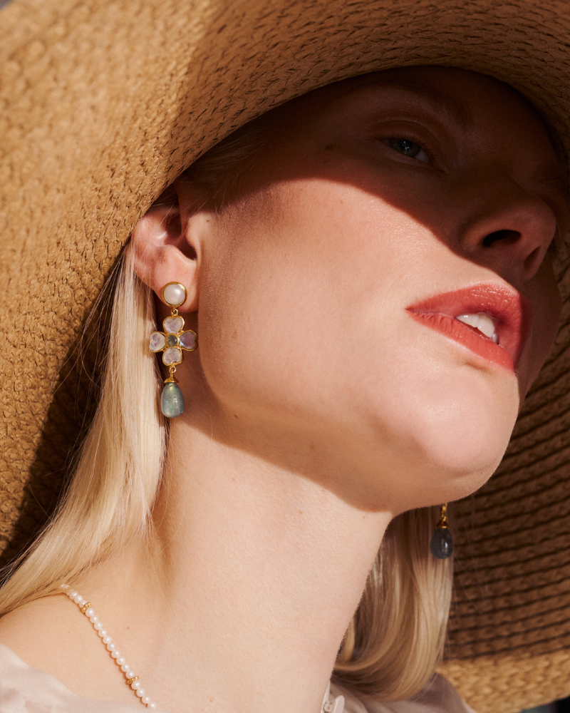 Ines earrings with pearl, labradorite and moonstone