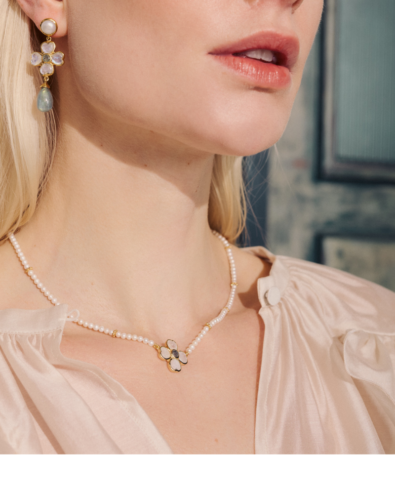 Ines necklace with pearl, moonstone and labradorite - pre-order